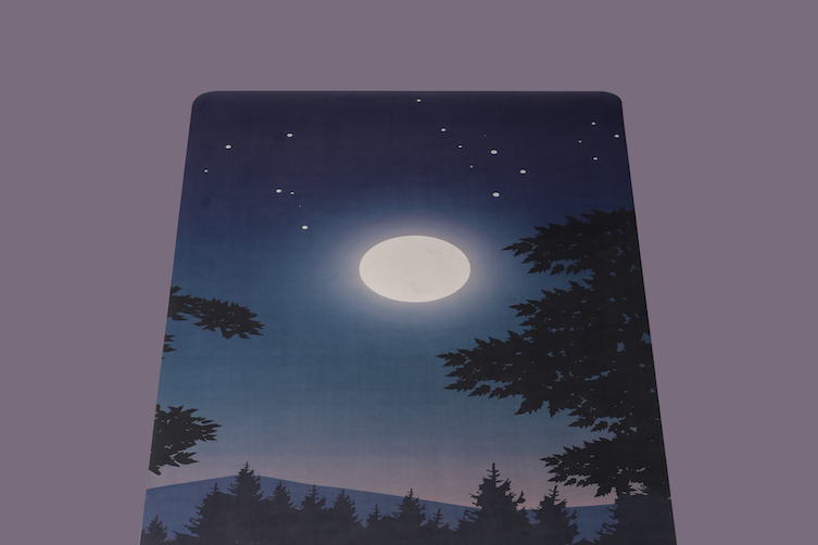 moon printed personalised natural rubber yoga mat with anti skid surface by kosha yoga co