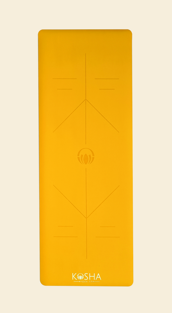 yellow yoga mat with alignment lines rubber yoga mat
