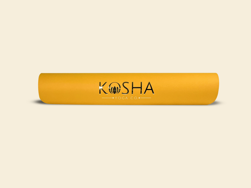 Sweat Absorbent Non Slip Rubber Yoga Mat With Alignment Lines In Orange Yellow Colour By Kosha Yoga Co