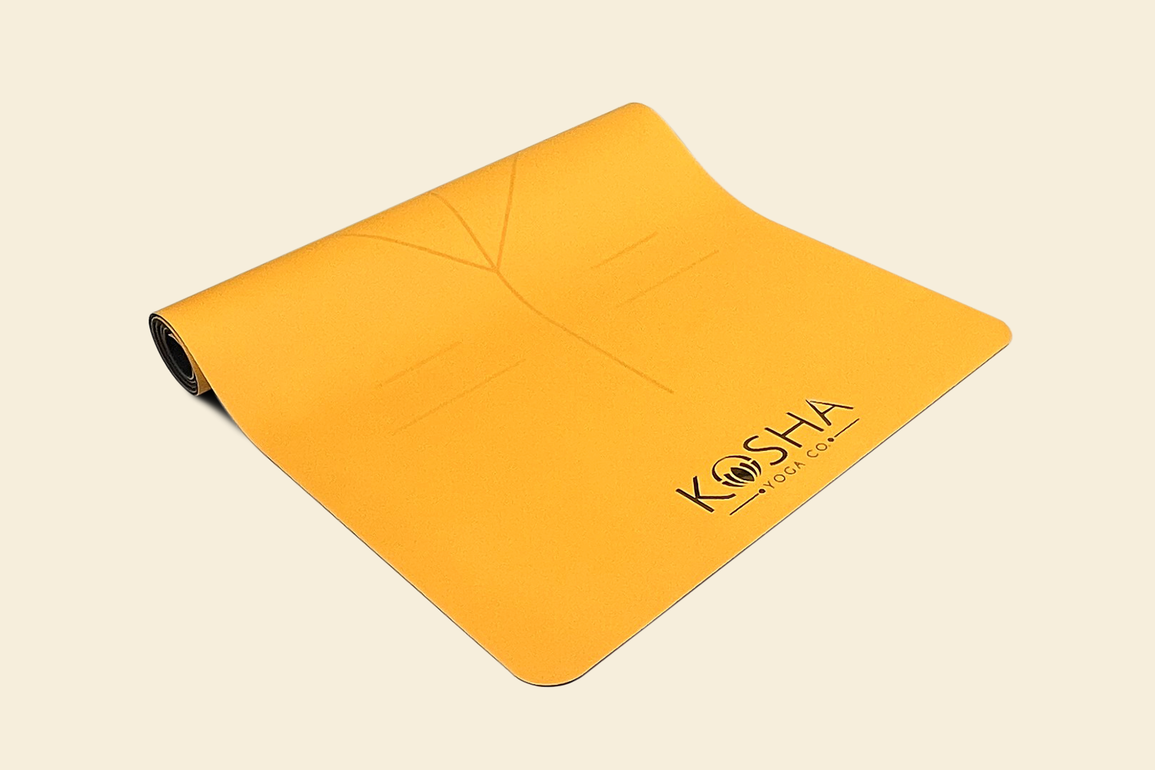 yoga mat with alignment lines rubber yellow orange yoga mat