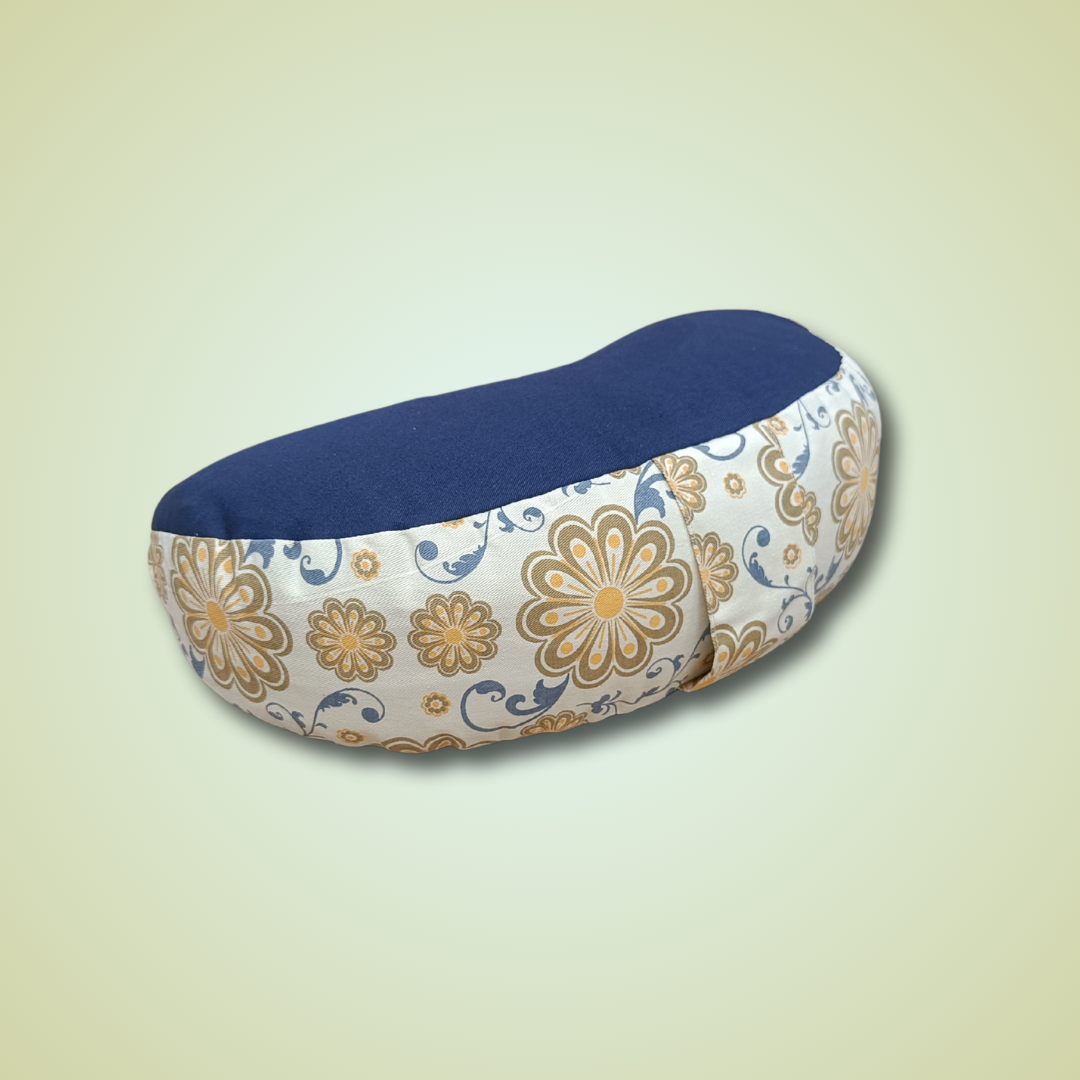 half moon shape meditation pillow for sitting cross legged in yellow colour