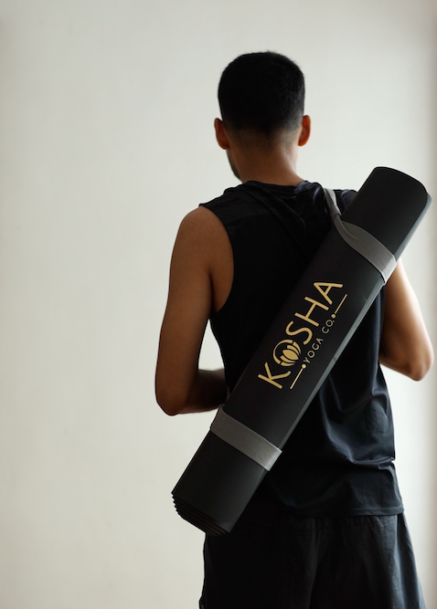 Sweat Absorbent Non Slip Rubber Yoga Mat With Alignment Lines In Black Colour By Kosha Yoga Co