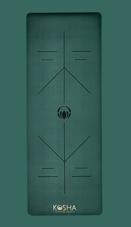 green - natural rubber yoga mat - alignment lines