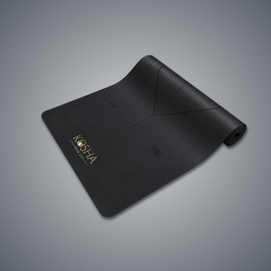 Sweat Absorbent Non Slip Rubber Yoga Mat With Alignment Lines In Black Colour By Kosha Yoga Co