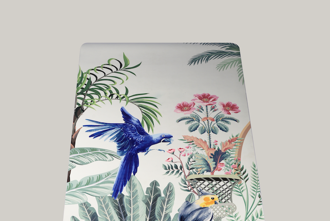 designer luxury yoga mat with bird and flower print with personalisation by kosha yoga co