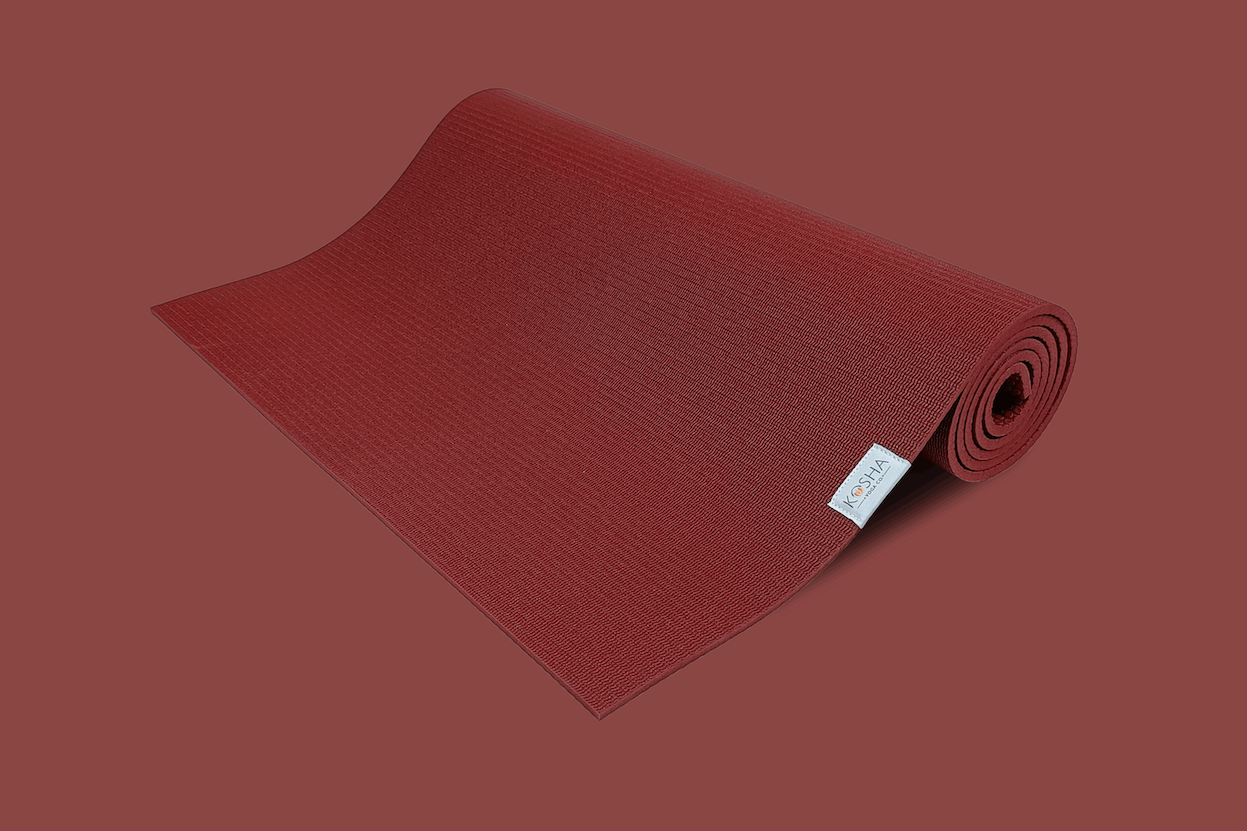 red colour exercise mat for weights training cardio and gym by kosha yoga co