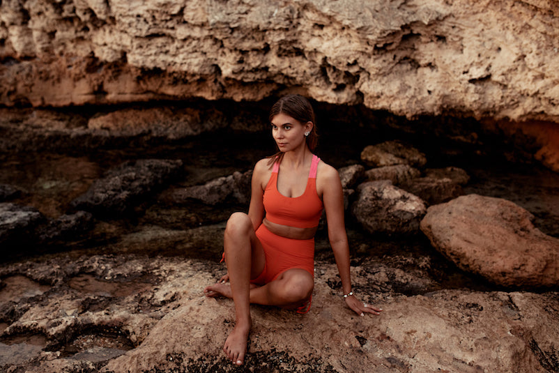 Sustainable activewear made out of recycled materials by Kosha Yoga Co. Squat proof, stretchable sports bras for yoga, gym, workouts, running.