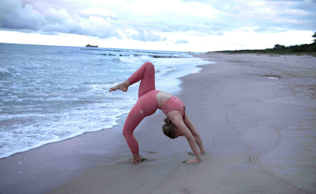 Pink squat proof yoga panst and sports bra yoga set by kosha yoga co