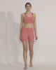 Pink Yoga shorts and sports bra co-ord set by kosha yoga co from recycled materials