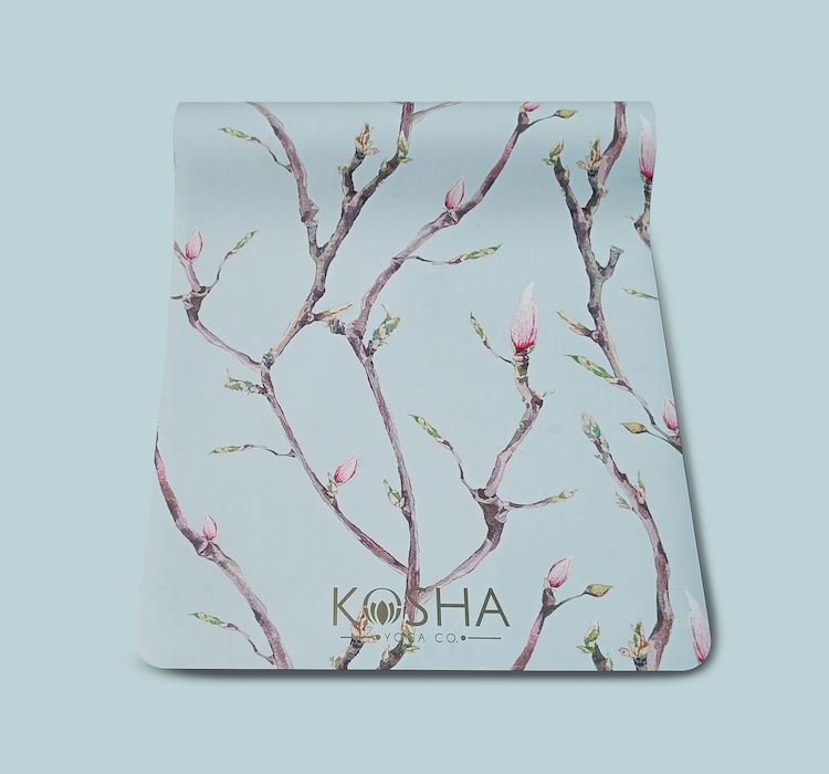 Green yoga mat With flowers Print Which Is Sweat Absorbent Non Slip Yoga Mat By Kosha Yoga Co