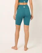 Green squat proof shorts for yoga and sports bra yoga set by kosha yoga co