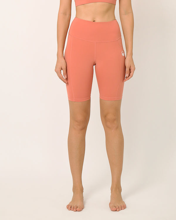 Sustainable activewear made out of recycled materials by Kosha Yoga Co. Squat proof, stretchable biker shorts for yoga, gym, workouts, running.