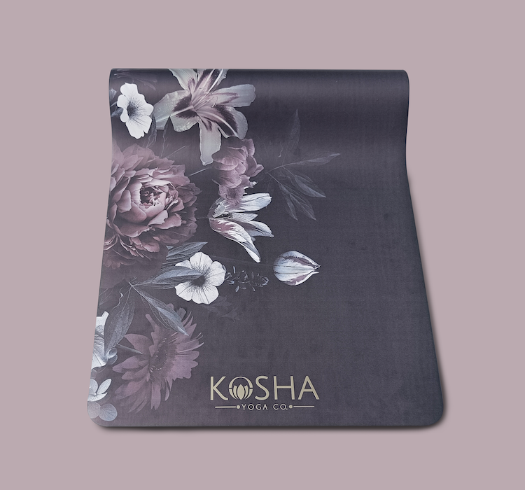 Black floral print yoga mat Which Is Sweat Absorbent Non Slip Yoga Mat By Kosha Yoga Co