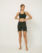 Sustainable activewear made out of recycled materials by Kosha Yoga Co. Squat proof, stretchable shorts for yoga, gym, workouts, running.