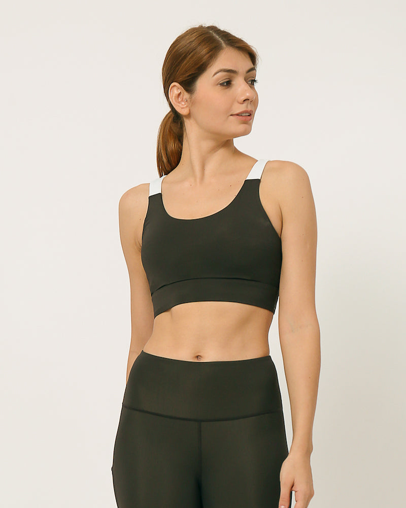 Sustainable activewear made out of recycled materials by Kosha Yoga Co. Squat proof, stretchable sports bras for yoga, gym, workouts, running.