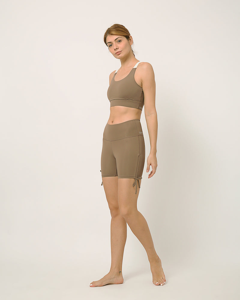 Sustainable activewear made out of recycled materials by Kosha Yoga Co. Squat proof, stretchable shorts for yoga, gym, workouts, running.