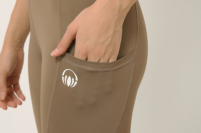 Nude moisture wicking yoga pants with two pockets by Kosha yoga co