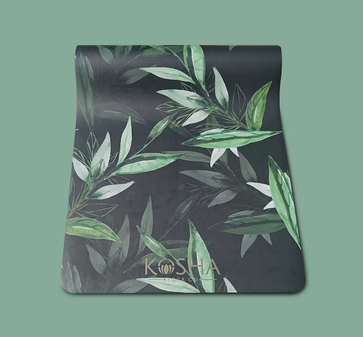 Green tropical natural rubber yoga mat Which Is Sweat Absorbent and Non Slip By Kosha Yoga Co