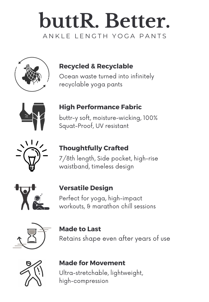 Sustainable activewear made out of recycled materials by Kosha Yoga Co. Squat proof, stretchable leggings for yoga, gym, workouts, running.