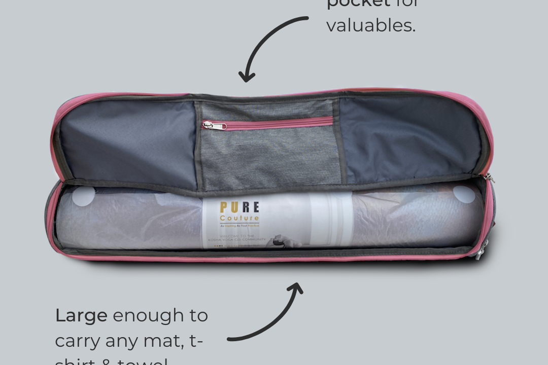 Pink Waterproof yoga mat bag with two pockets that fits all yoga mats