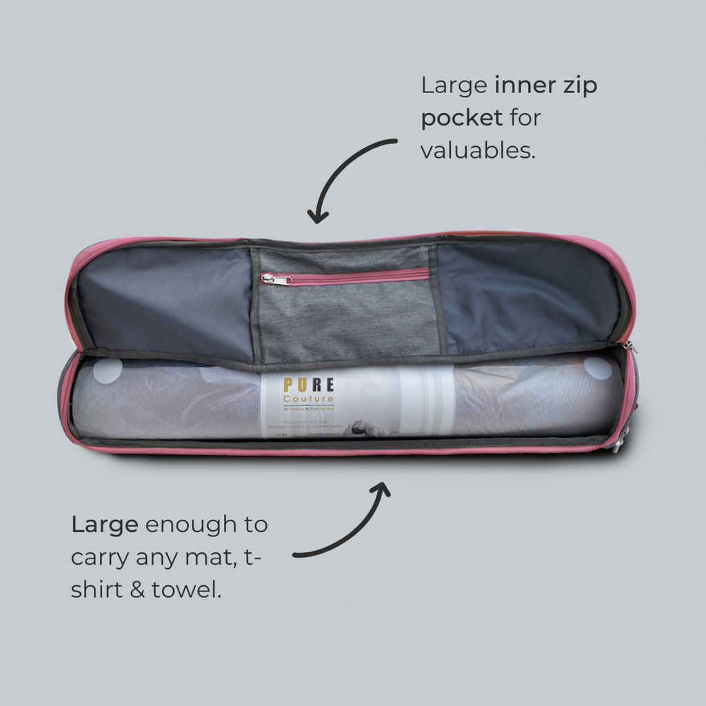 Pink Waterproof yoga mat bag with two pockets that fits all yoga mats