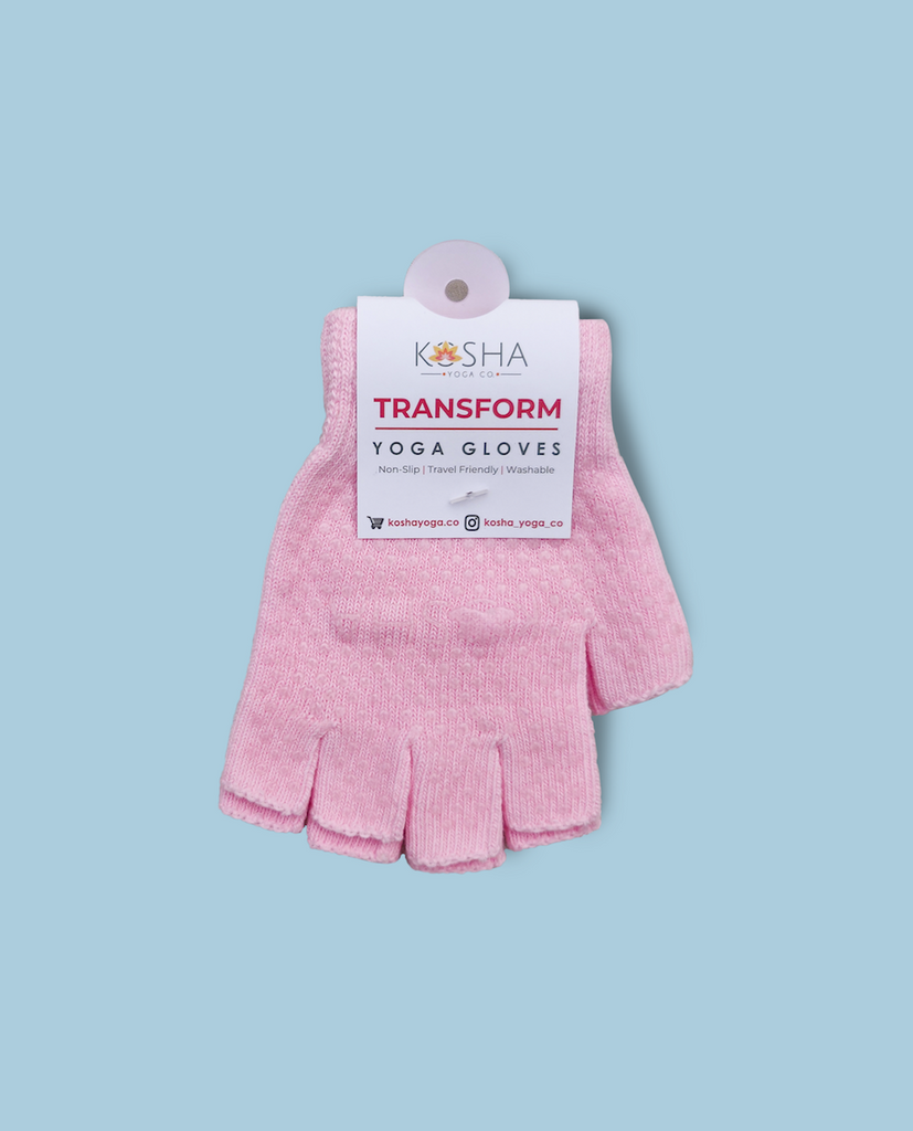 Non slip, sweat absorbent free size yoga gloves and socks by kosha yoga co