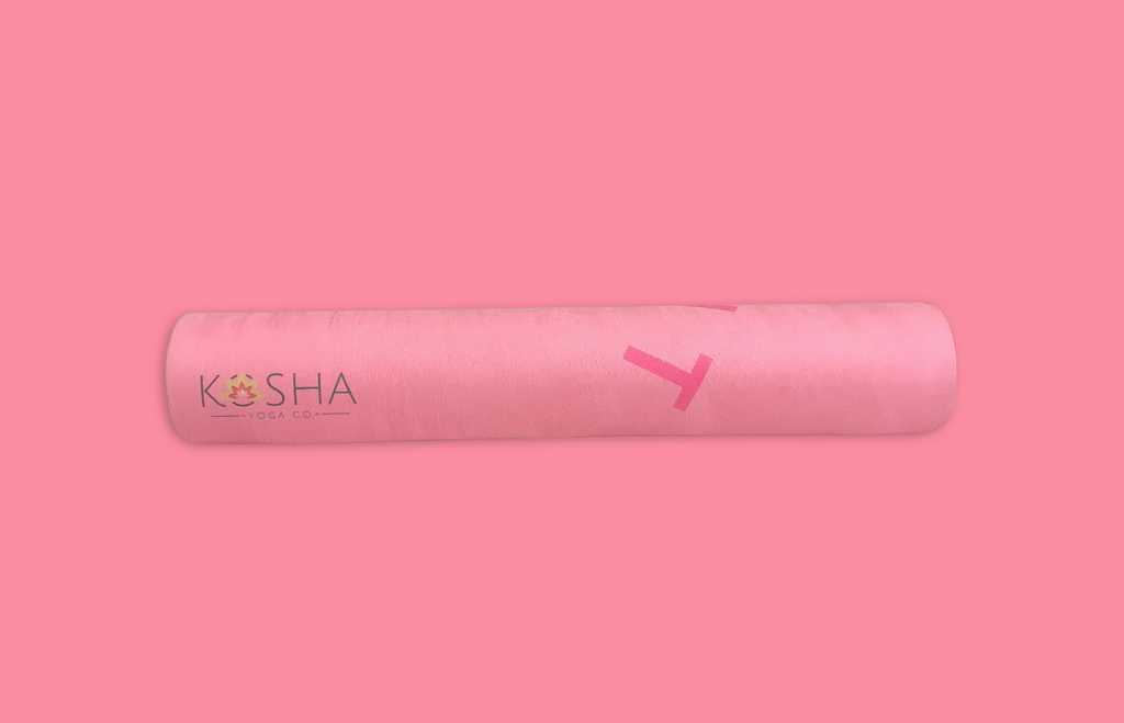 non slip Pink yoga mat designed by jacqueline fernandes for Kosha Yoga Co made from rubber