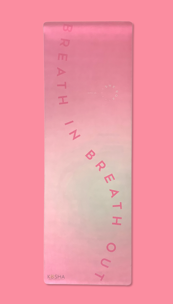 Pink yoga mat designed by jacqueline fernandes for Kosha Yoga Co