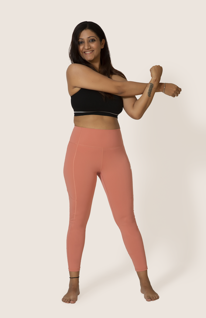 Sustainable activewear made out of recycled materials by Kosha Yoga Co. Squat proof, stretchable leggings for yoga, gym, workouts, running.