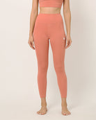 Pink ankle length leggings for yoga and sports bra set by kosha yoga co
