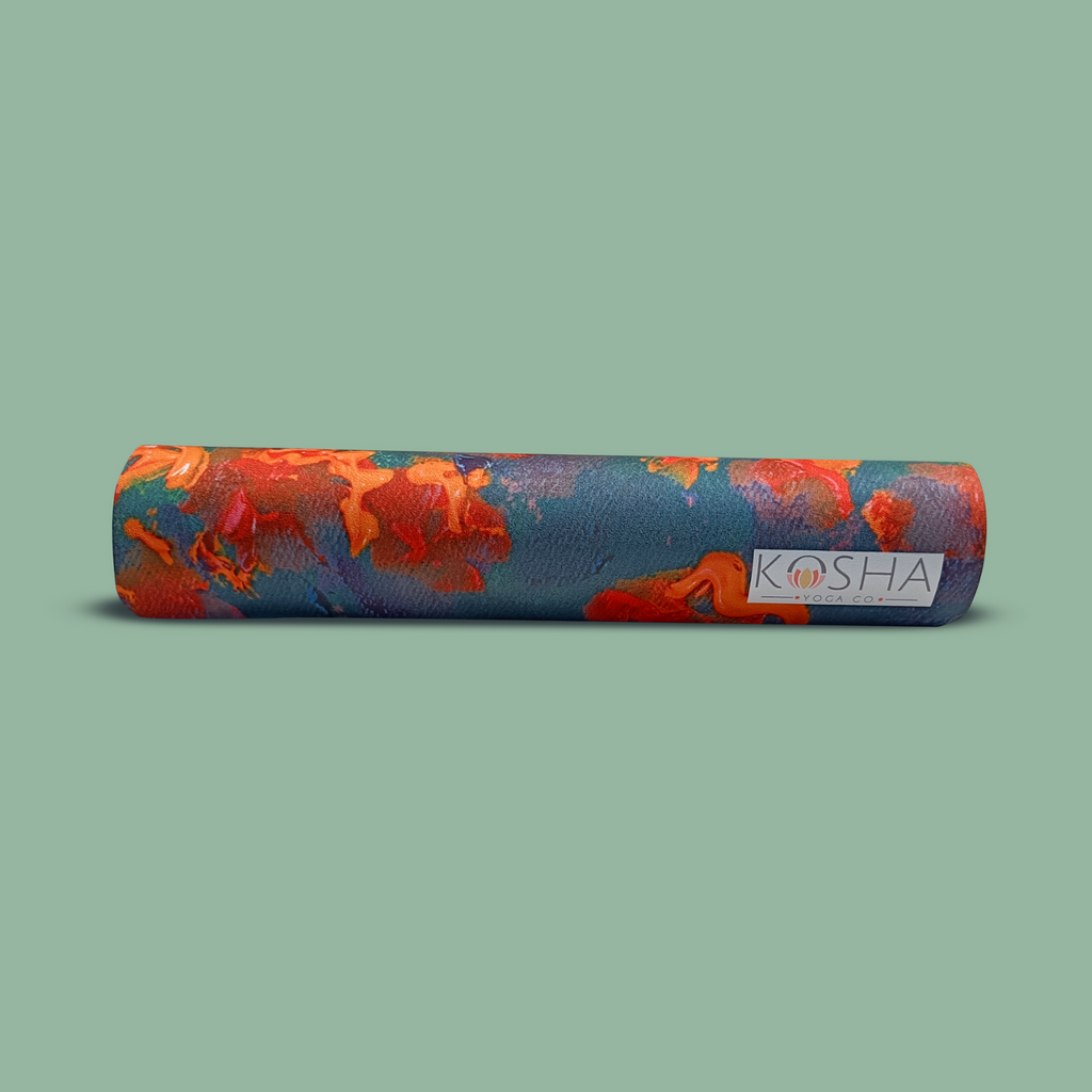 printed designer yoga mat that is non slip sweat absorbent and made from rubber