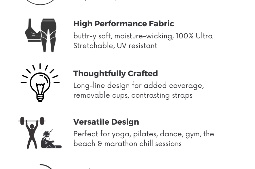 Features of sports bra by kosha yoga co made from recycled ocean waste in India