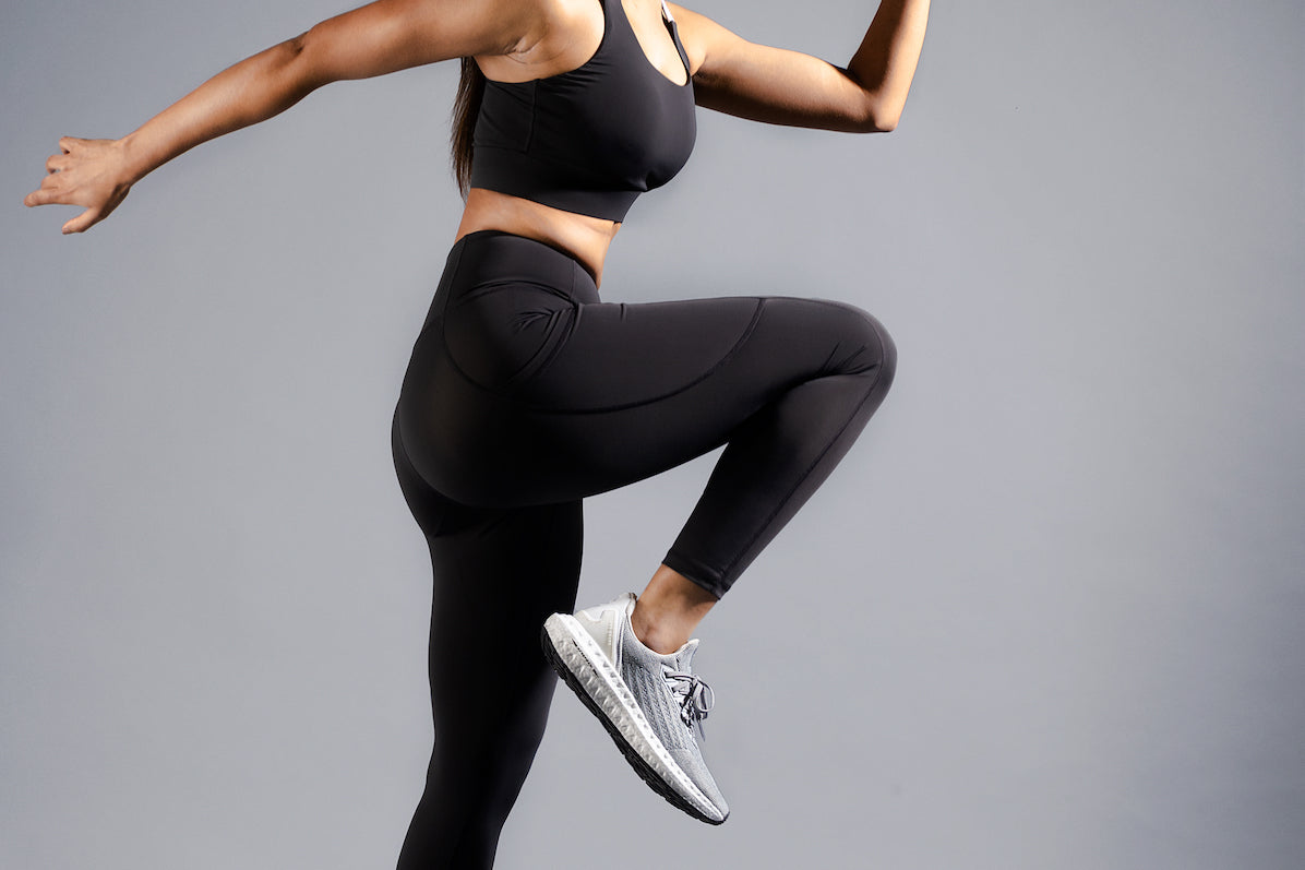 Black squat proof yoga panst and sports bra yoga set by kosha yoga co
