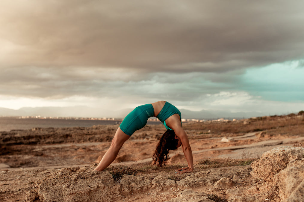 Green Knee Length Biker Shorts For Gym Shorts Kosha Yoga India Online